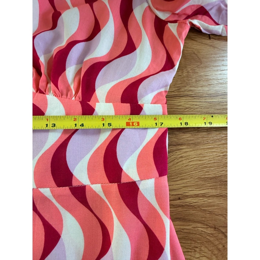Nobody's Child Alexa Midi Dress Retro Wavy Print Pink Orange Size 16 (UK)/12 US - Picture 7 of 15